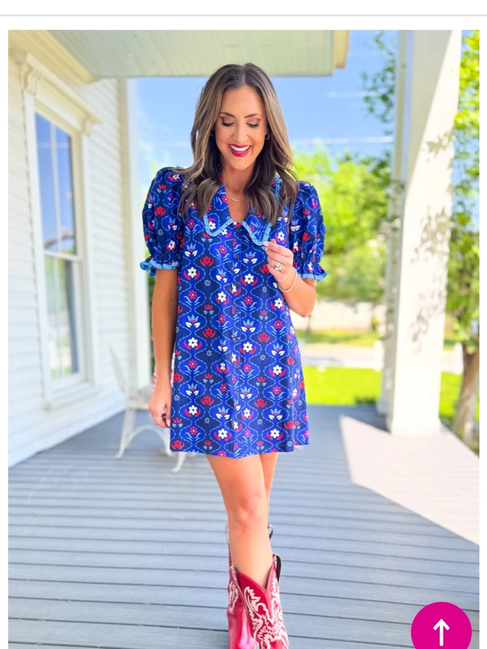 SSYS Gemma Peter Pan Collared Dress In Royal Light Blue Scallop Floral - Picture 4 of 8